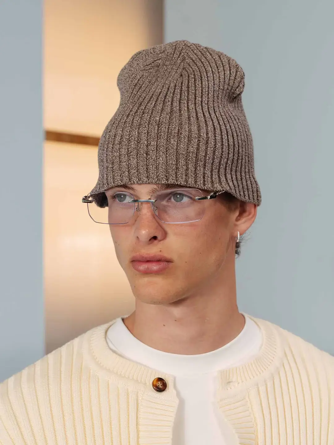 Ffected 'Basement' Ribbed Beanie Ash Brown (1)
