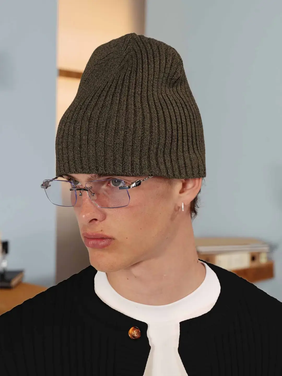 Ffected 'Basement' Ribbed Beanie Olive (1)